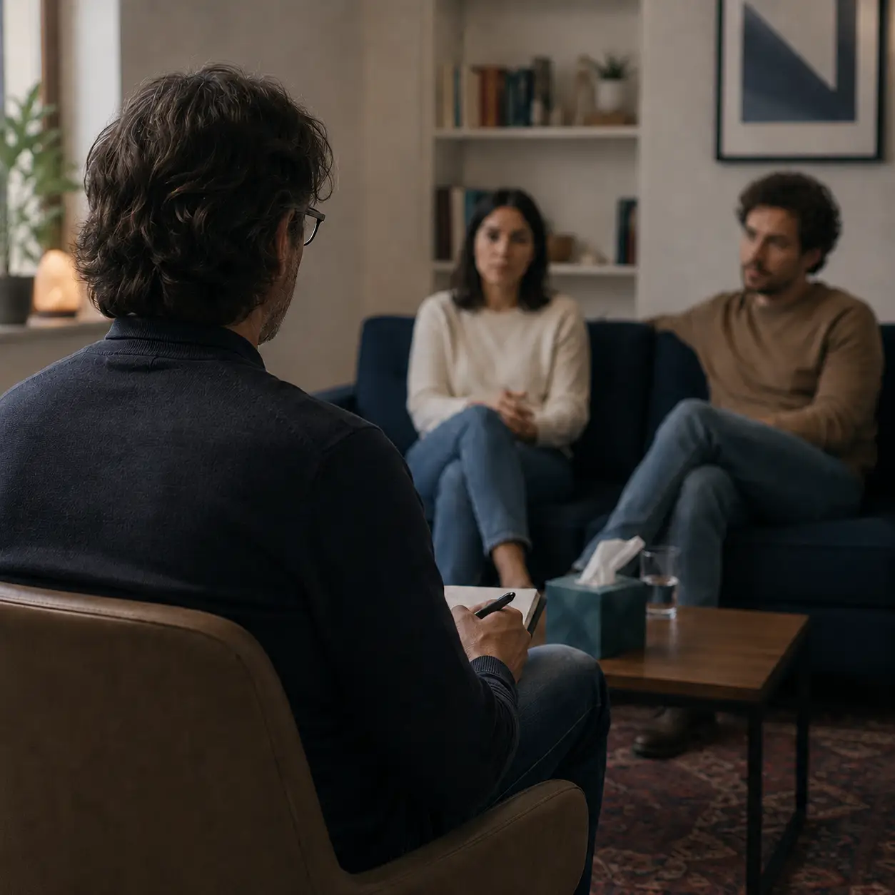 Sesión de terapia de pareja en consultorio